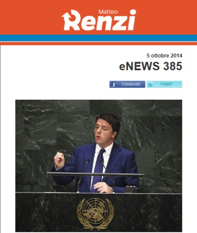 Matteo Renzi Enews 385, domenica 5 ottobre 2014