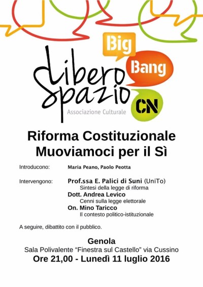 L’associazione LiberoSpazio propone alcuni incontri informativi sulla Riforma Costituzionale