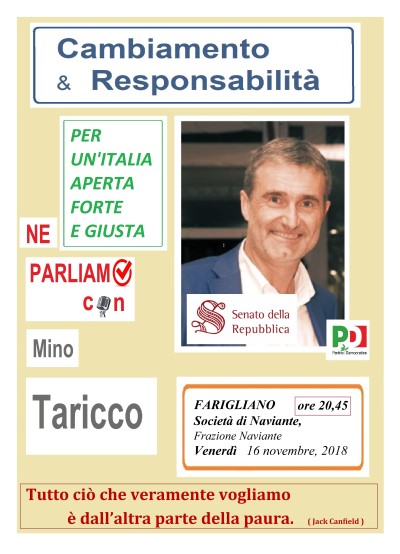 FARIGLIANO: IL SENATORE MINO TARICCO CONTINUA IL CICLO DI INCONTRI CON LA PROVINCIA DI CUNEO