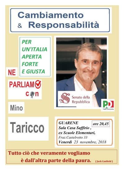 GUARENE: IL SENATORE MINO TARICCO CONTINUA IL CICLO DI INCONTRI IN PROVINCIA DI CUNEO