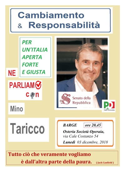 CICLO DI INCONTRI DI MINO  TARICCO IN PROVINCIA DI CUNEO: PROSSIMO APPUNTAMENTO A BARGE