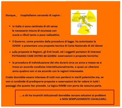 IN MERITO ALLA INDIVIDUAZIONE SITO DEPOSITO RIFIUTI RADIOATTIVI E PARCO TECNOLOGICO